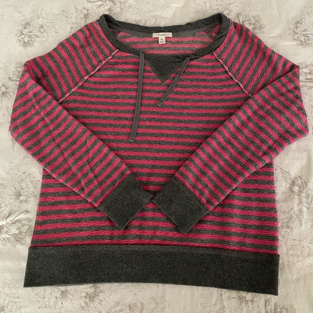 Caslon 100% Cotton Striped Pullover Sweatshirt XS